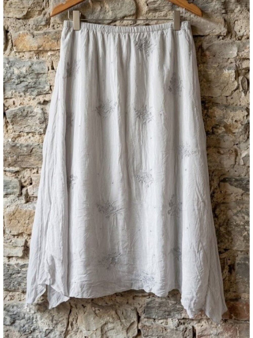 J Jill SP S Lagenlook Skirt Gray Floral Embroidered Whimsical Fairy Elastic VTG